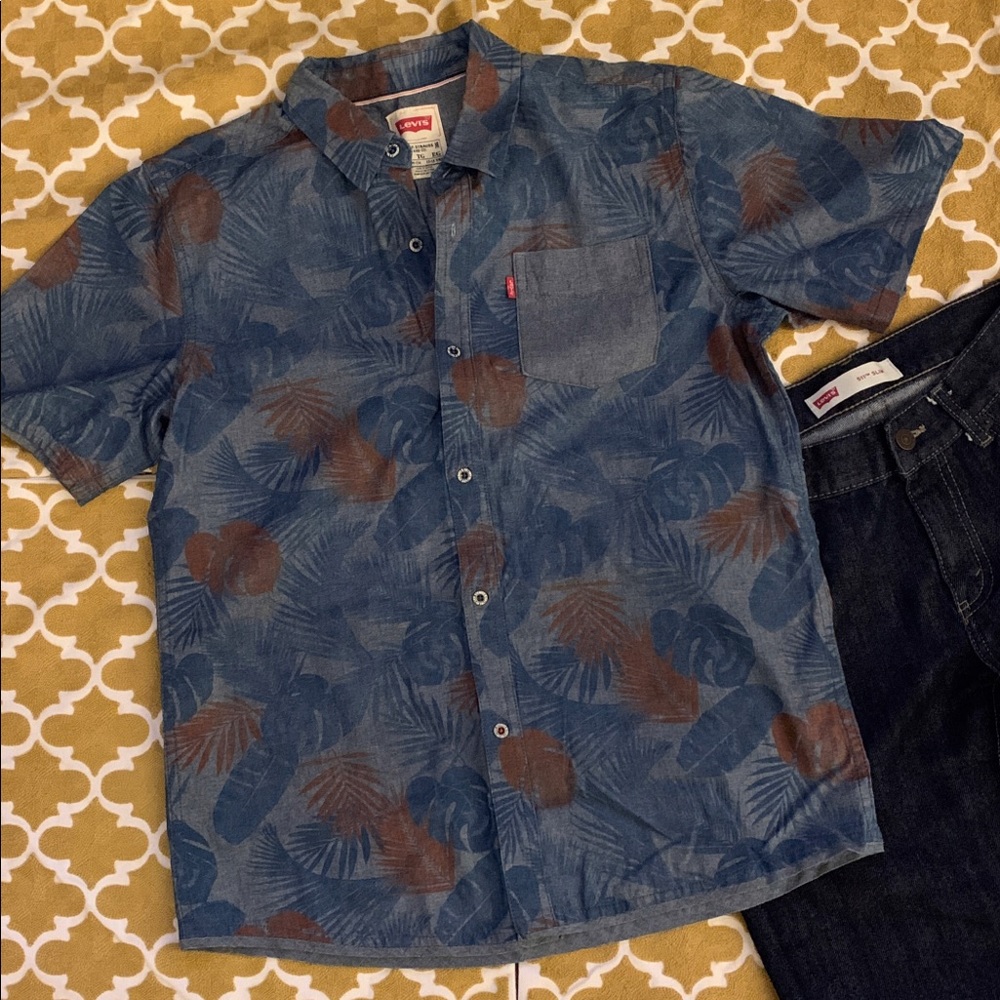 Levi's Blue and Brown Kids Button Down Shirt